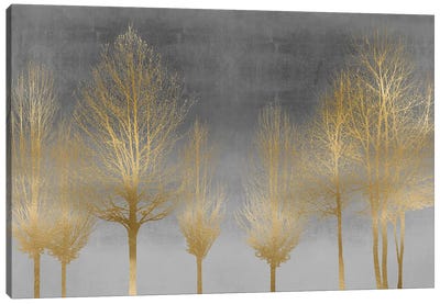 Gold Forest On Gray Canvas Art Print - Calm & Sophisticated Living Room Art
