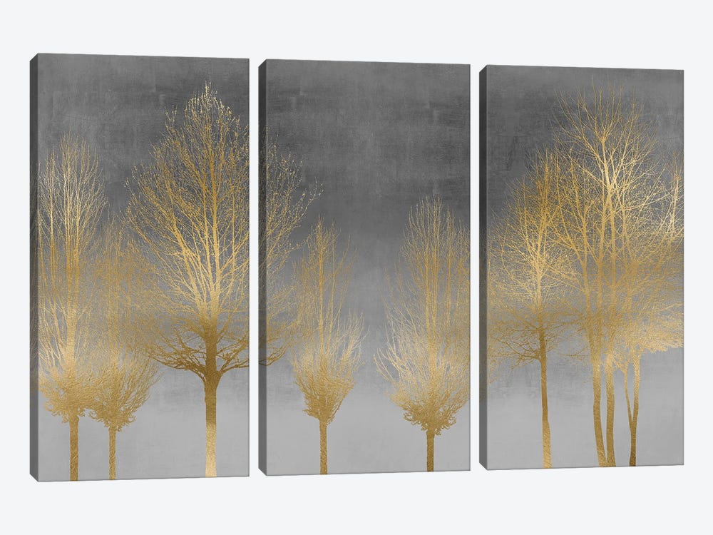Gold Forest On Gray by Kate Bennett 3-piece Canvas Art Print