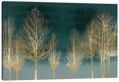 Gold Forest On Teal Canvas Art Print - Transitional Décor