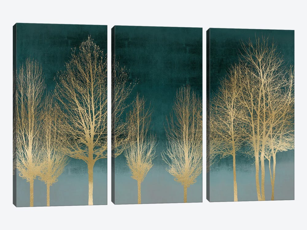 Gold Forest On Teal 3-piece Canvas Print