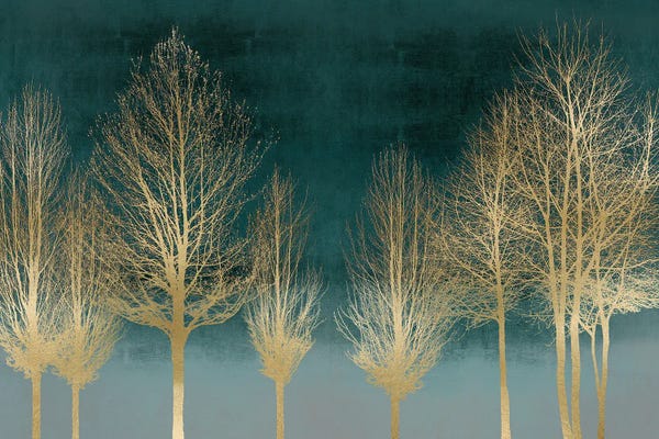 Floral & Botanical: Gold Forest On Teal by Kate Bennett