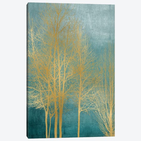 Gold Trees On Aqua Panel I Canvas Print #KAB69} by Kate Bennett Canvas Art Print