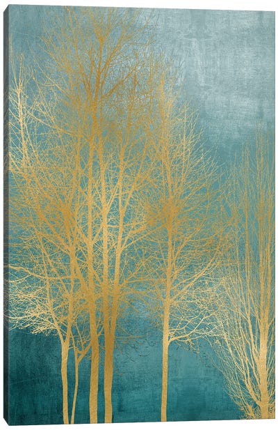 Gold Trees On Aqua Panel I Canvas Art Print
