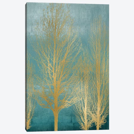 Gold Trees On Aqua Panel II Canvas Print #KAB70} by Kate Bennett Canvas Wall Art