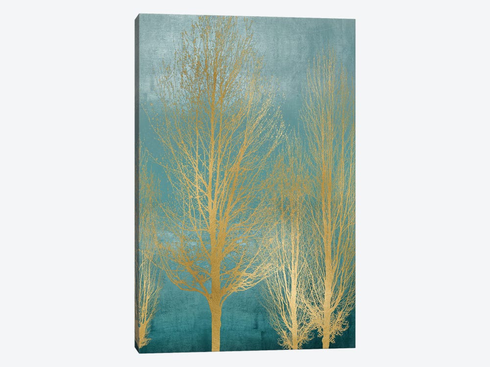 Gold Trees On Aqua Panel II by Kate Bennett 1-piece Canvas Wall Art