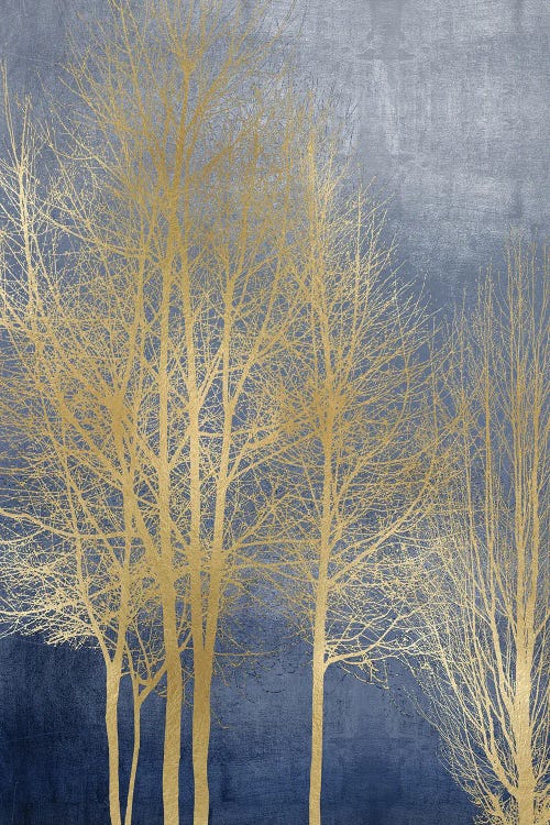 Gold Trees On Blue Panel I