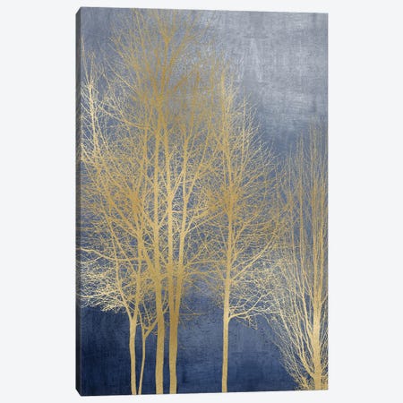 Gold Trees On Blue Panel I Canvas Print #KAB71} by Kate Bennett Canvas Wall Art
