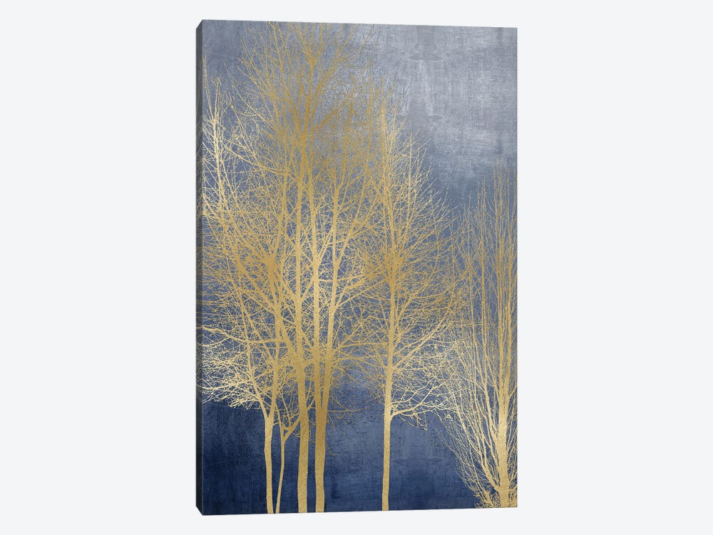 Gold Trees On Blue Panel I by Kate Bennett 1-piece Canvas Art Print
