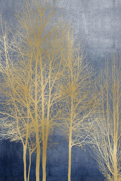 Kate Bennett: Gold Trees On Blue Panel I by Kate Bennett