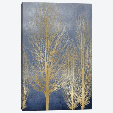 Gold Trees On Blue Panel II Canvas Print #KAB72} by Kate Bennett Canvas Art