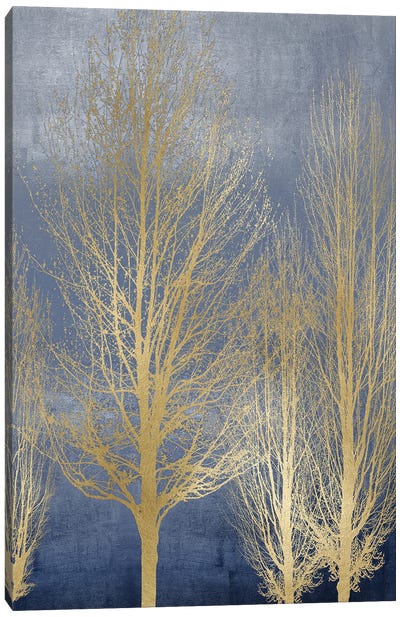 Gold Trees On Blue Panel II Canvas Art Print - Kate Bennett