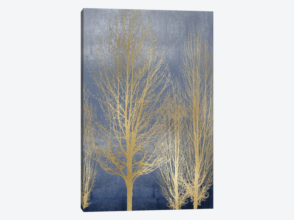 Gold Trees On Blue Panel II by Kate Bennett 1-piece Canvas Art