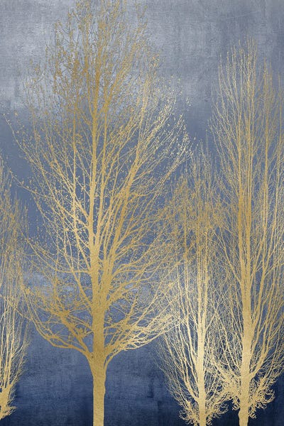 Kate Bennett: Gold Trees On Blue Panel II by Kate Bennett