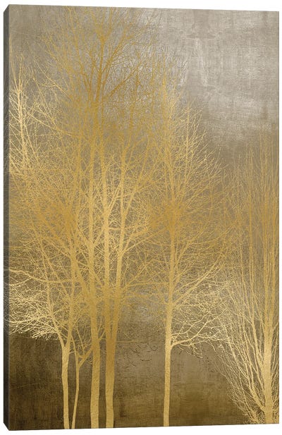 Gold Trees On Brown Panel I Canvas Art Print - Calm & Sophisticated Living Room Art