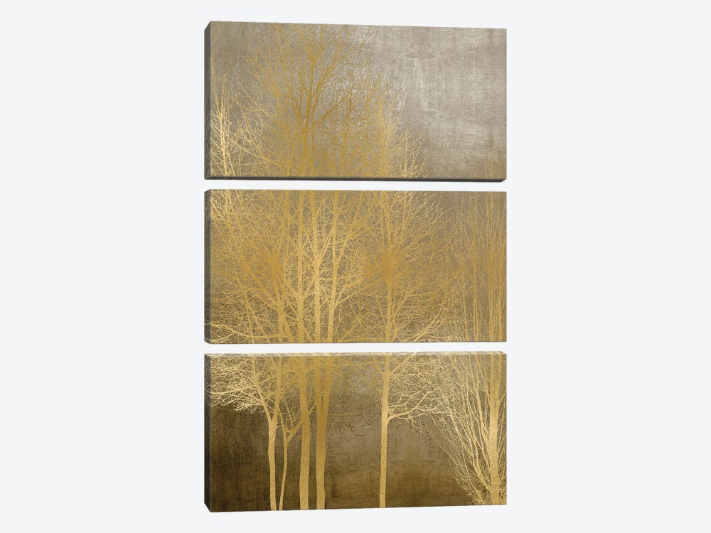 Gold Trees On Brown Panel I by Kate Bennett 3-piece Art Print