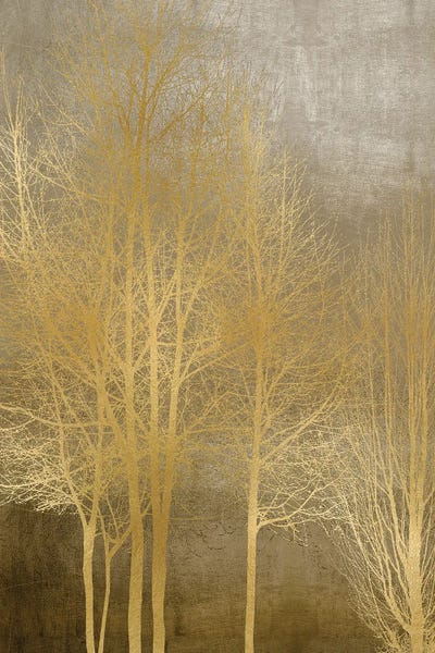 Kate Bennett: Gold Trees On Brown Panel I by Kate Bennett