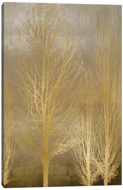 Gold Trees On Brown Panel II Canvas Art Print - Calm & Sophisticated Living Room Art