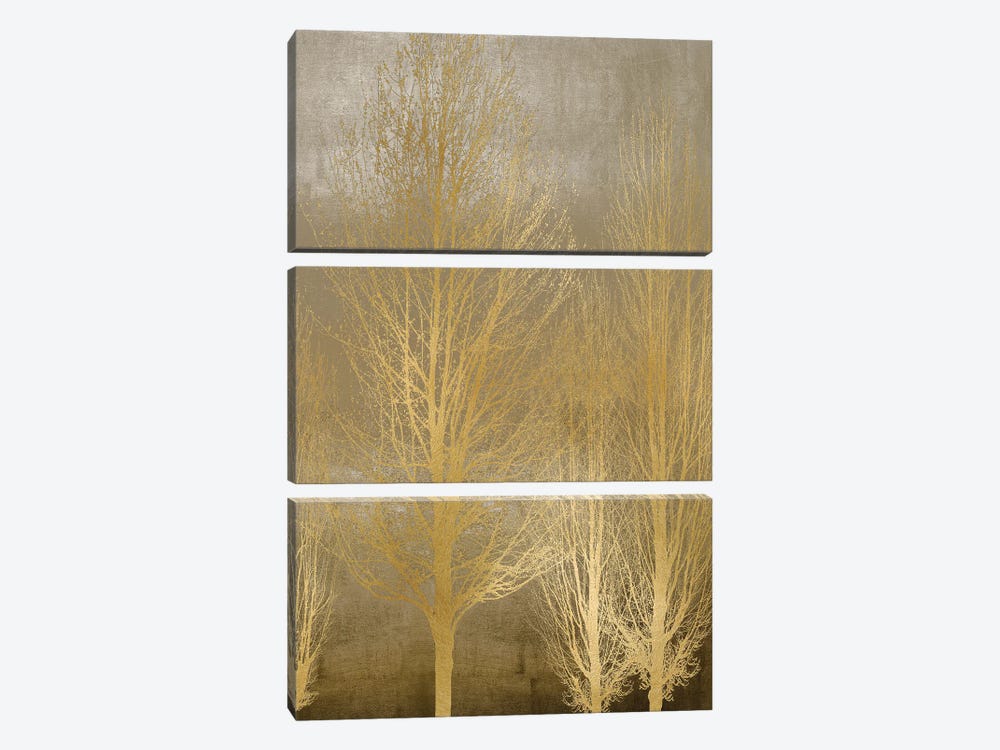 Gold Trees On Brown Panel II by Kate Bennett 3-piece Canvas Artwork