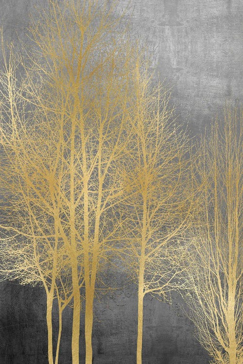 Gold Trees On Gray Panel I