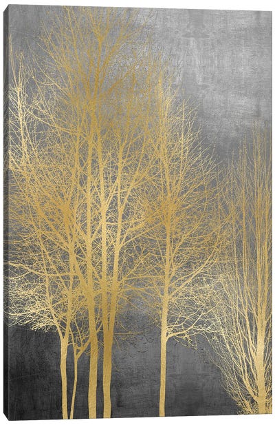 Gold Trees On Gray Panel I Canvas Art Print - Kate Bennett