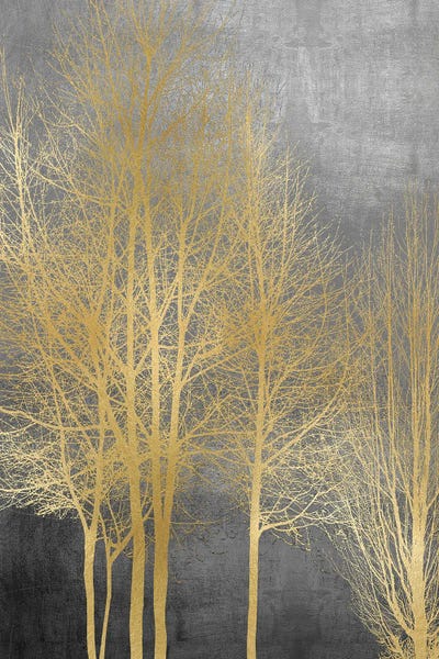 Kate Bennett: Gold Trees On Gray Panel I by Kate Bennett