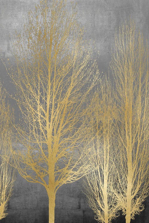 Gold Trees On Gray Panel II