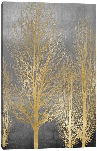 Gold Trees On Gray Panel II Canvas Art Print - Gold & Silver