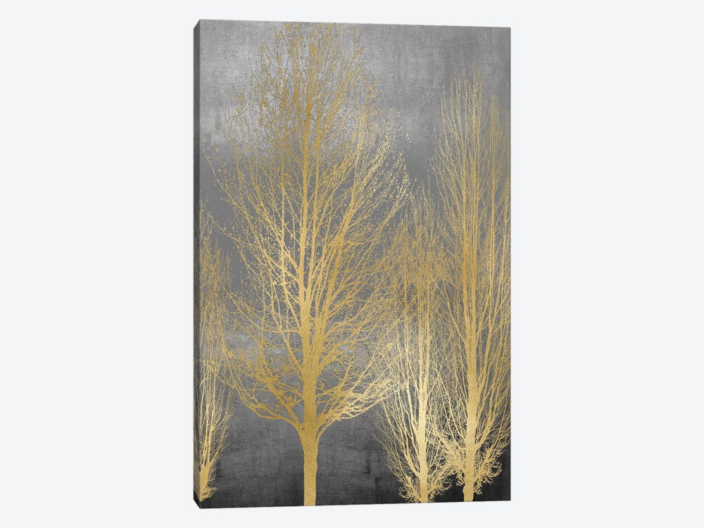 Gold Trees On Gray Panel II by Kate Bennett 1-piece Canvas Artwork