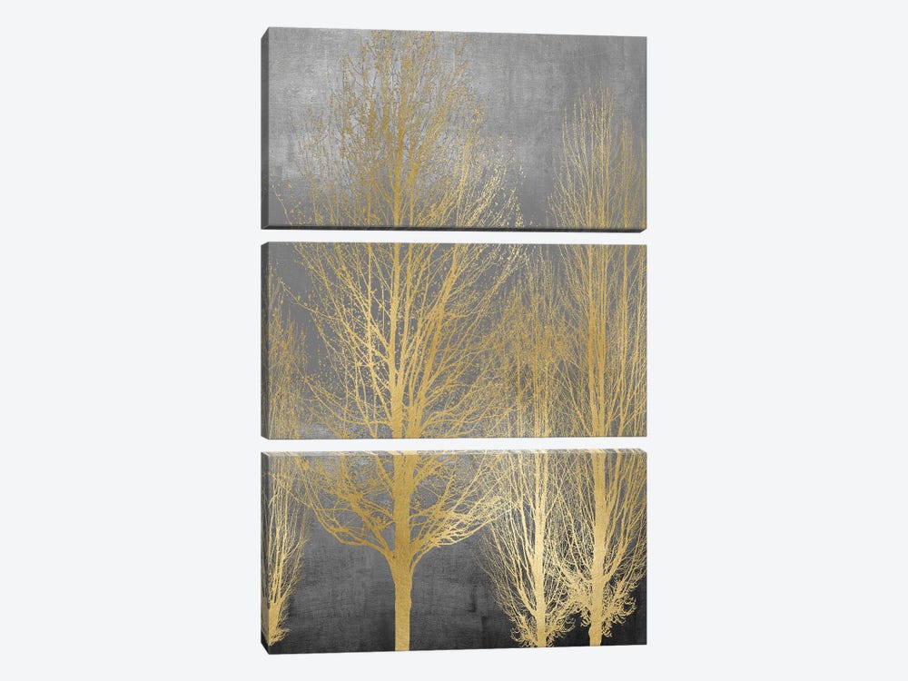 Gold Trees On Gray Panel II by Kate Bennett 3-piece Canvas Artwork