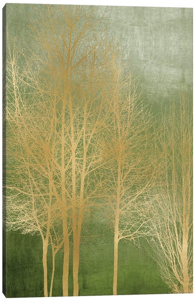 Gold Trees On Green Panel I Canvas Art Print - Kate Bennett