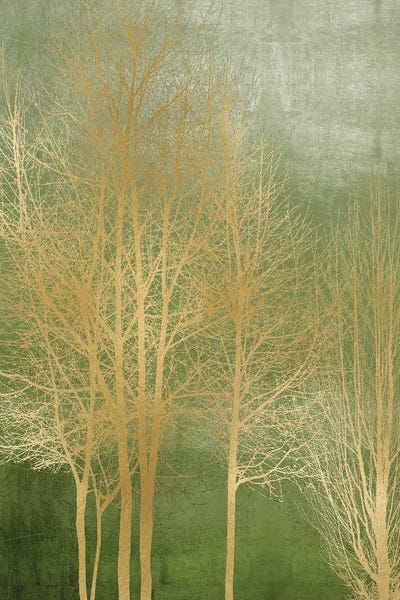 Kate Bennett: Gold Trees On Green Panel I by Kate Bennett