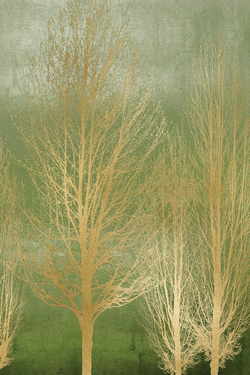 Gold Trees On Green Panel II