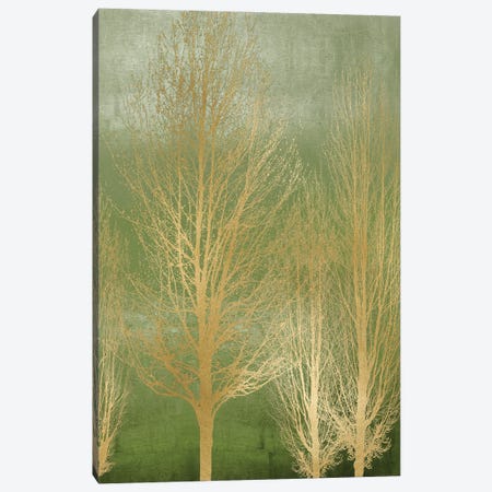 Gold Trees On Green Panel II Canvas Print #KAB78} by Kate Bennett Canvas Art