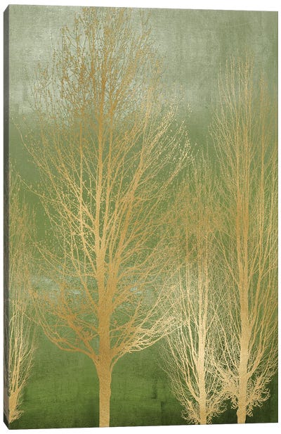 Gold Trees On Green Panel II Canvas Art Print