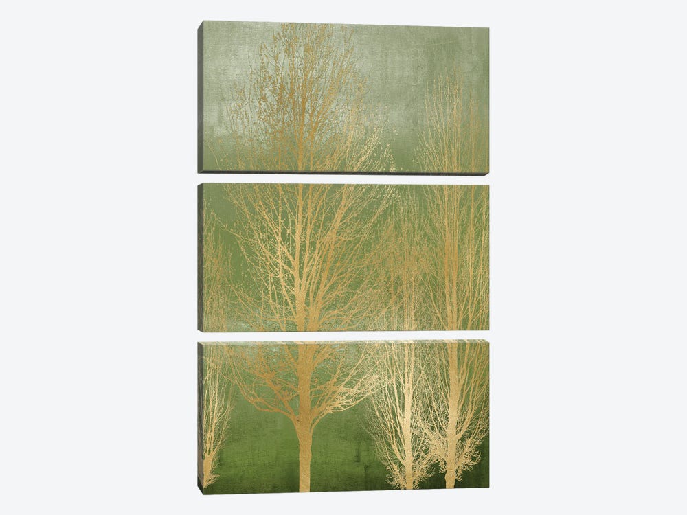 Gold Trees On Green Panel II by Kate Bennett 3-piece Canvas Wall Art