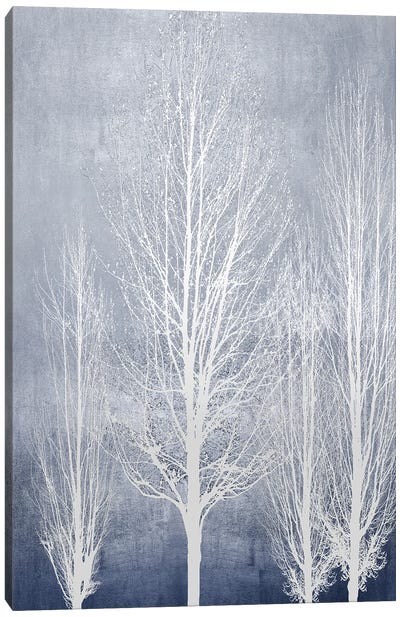 White Trees On Blue Panel II Canvas Art Print - Kate Bennett