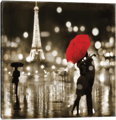 A Paris Kiss Canvas Art Print - Umbrella Art
