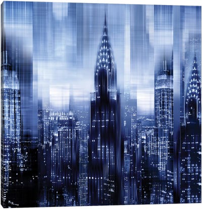 NYC - Reflections In Blue I Canvas Art Print - Famous Buildings & Towers