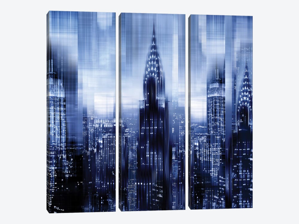 NYC - Reflections In Blue I by Kate Carrigan 3-piece Art Print