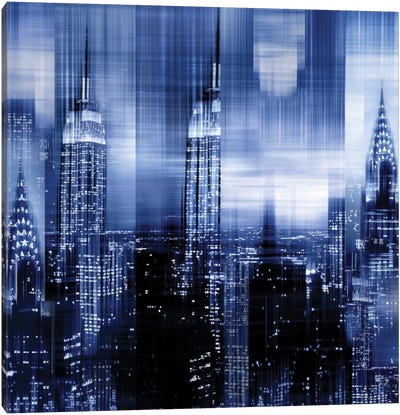NYC - Reflections In Blue II Canvas Art Print - Black, White & Blue Art