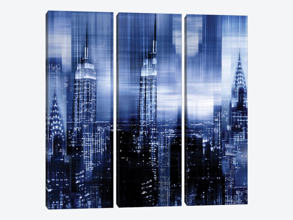 NYC - Reflections In Blue II by Kate Carrigan 3-piece Canvas Wall Art