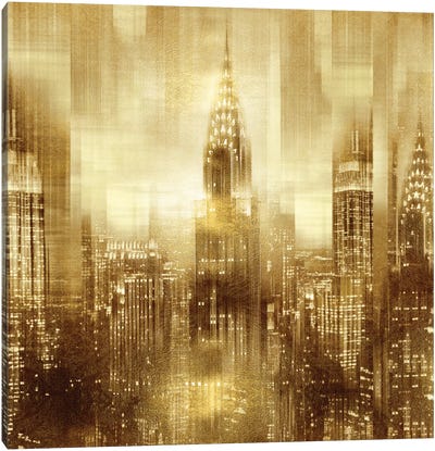NYC - Reflections In Gold I Canvas Art Print - Building & Skyscraper Art