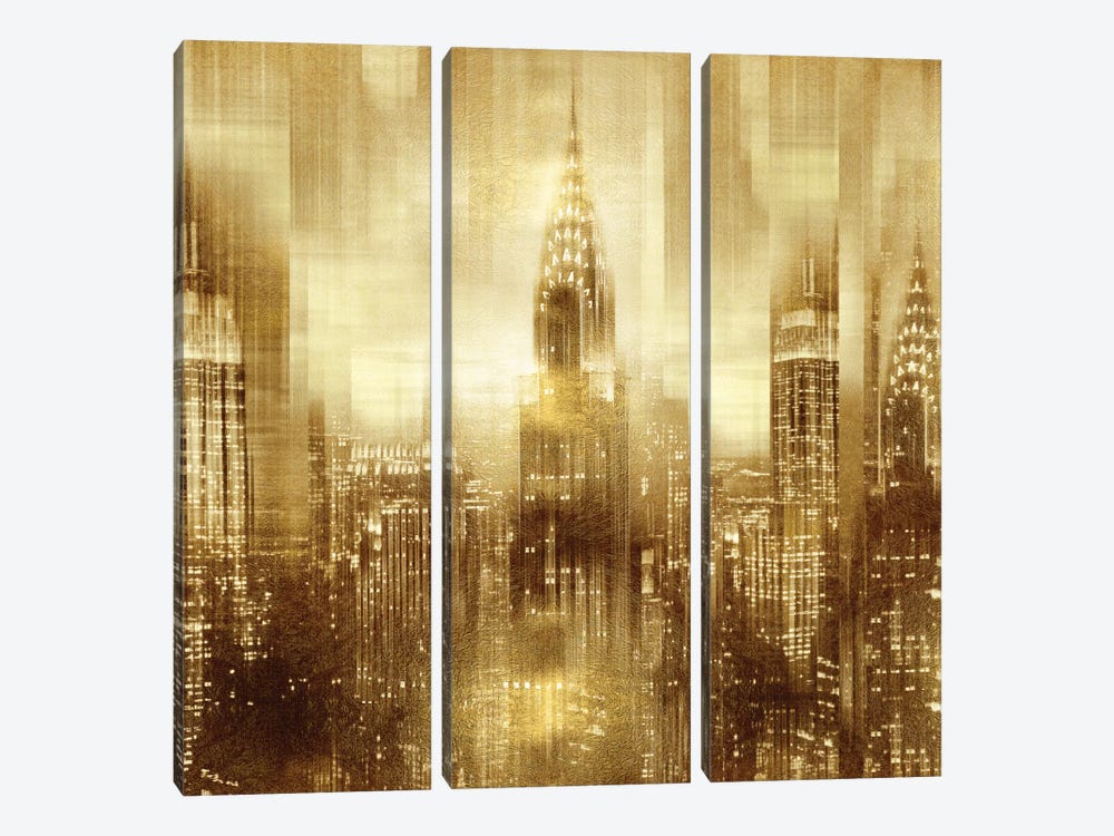 NYC - Reflections In Gold I by Kate Carrigan 3-piece Canvas Art Print