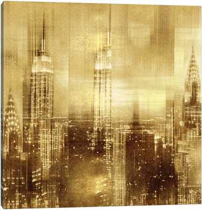 NYC - Reflections In Gold II Canvas Art Print - Merry Metallic