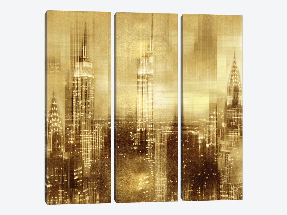 NYC - Reflections In Gold II by Kate Carrigan 3-piece Canvas Wall Art