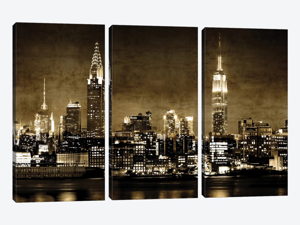 NYC In Sepia by Kate Carrigan 3-piece Canvas Print