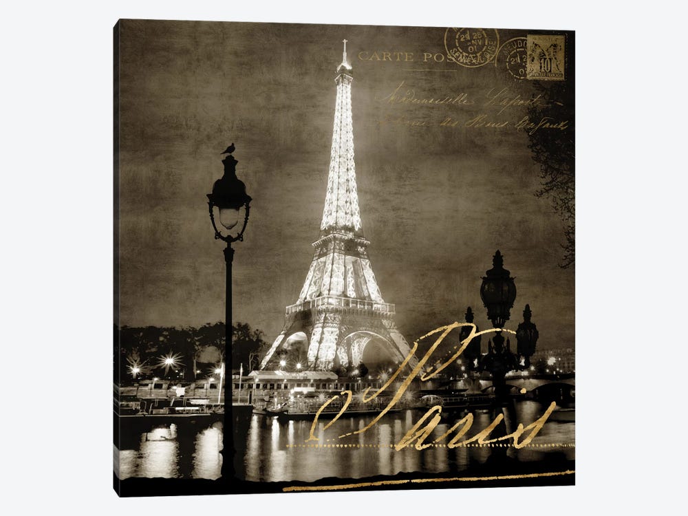 Paris At Night In Sepia by Kate Carrigan 1-piece Canvas Artwork
