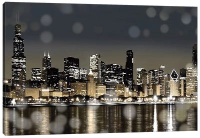 Chicago Nights I Canvas Art Print - Black, White & Gold Art