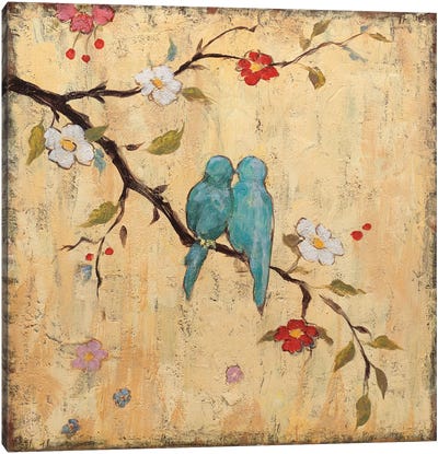 Love Birds II Canvas Art Print - Soft Yellow & Blue