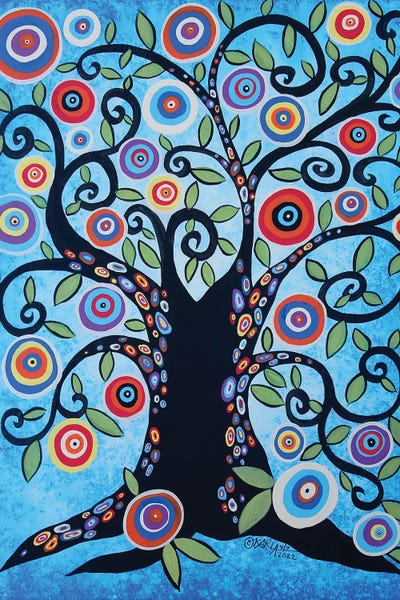 Folk Art: Swirl Tree On Blue by Karla Gerard
